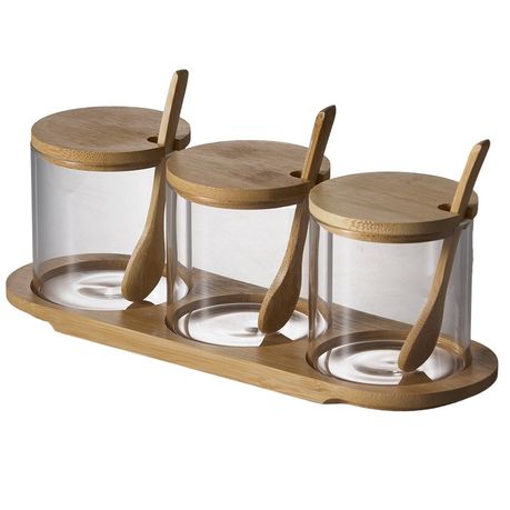 Glass Spice Storage Jar Set With Wooden Lid And Spoon variant image 2