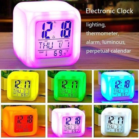 Glowing Cube LED 7 Color Change Digital Alarm Clock variant image 4