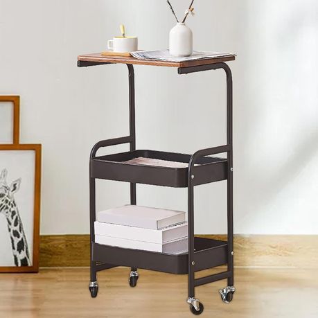 Kitchen Rolling Table Cart with Wooden Board Couch Side Table variant image 2