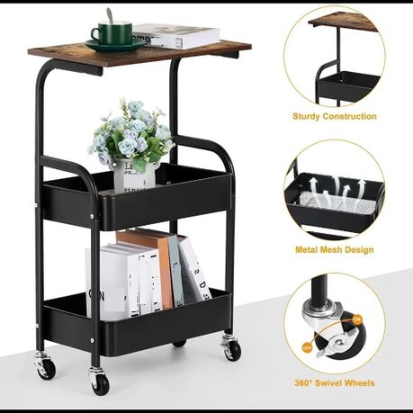 Kitchen Rolling Table Cart with Wooden Board Couch Side Table variant image 3