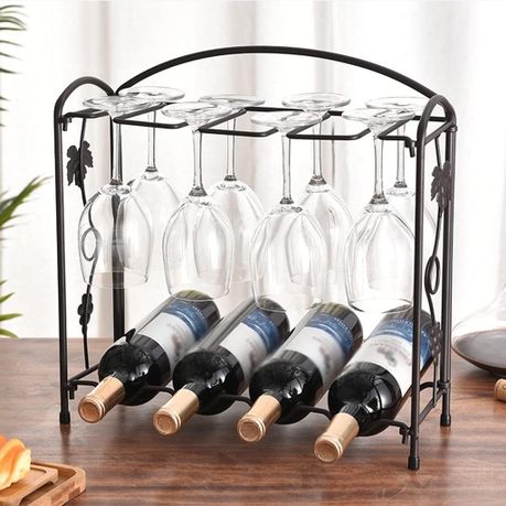 Metal Wine Storage Shelf With Glasses Holder variant image 2