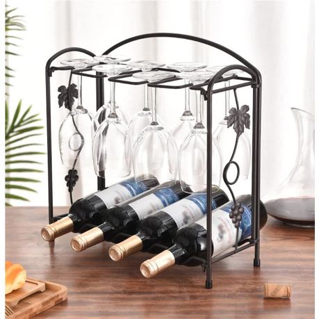 Metal Wine Storage Shelf With Glasses Holder variant image 5