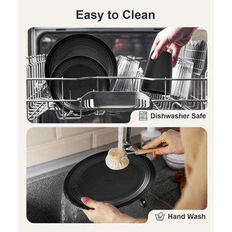 Ojees- 24 Piece Unbreakable, Wheat Straw Plastic Dinnerware Set - Black variant image 4