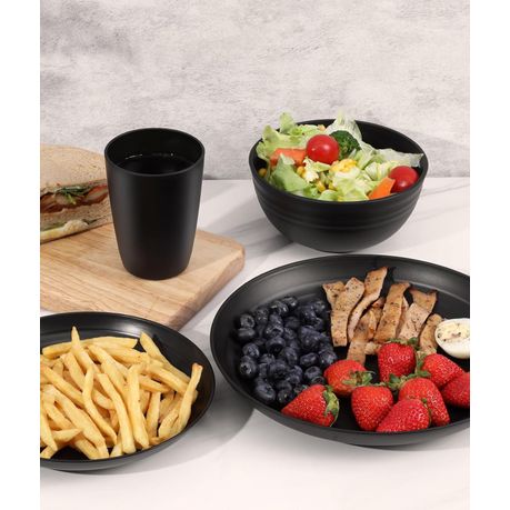 Ojees- 24 Piece Unbreakable, Wheat Straw Plastic Dinnerware Set - Black variant image 7