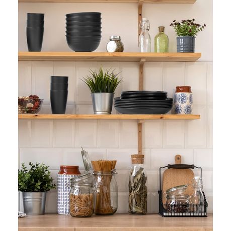 Ojees- 24 Piece Unbreakable, Wheat Straw Plastic Dinnerware Set - Black variant image 8