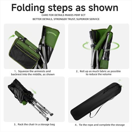 Ojees Folding Camping Chair with Cup Holder and Storage Bag - Green variant image 11