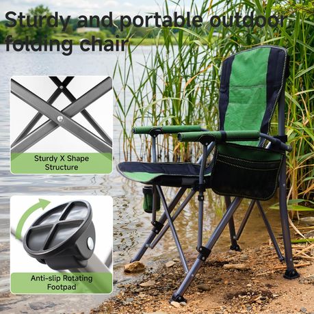 Ojees Folding Camping Chair with Cup Holder and Storage Bag - Green variant image 12