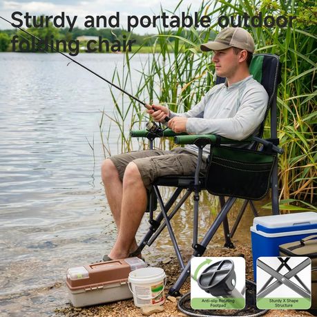 Ojees Folding Camping Chair with Cup Holder and Storage Bag - Green variant image 13