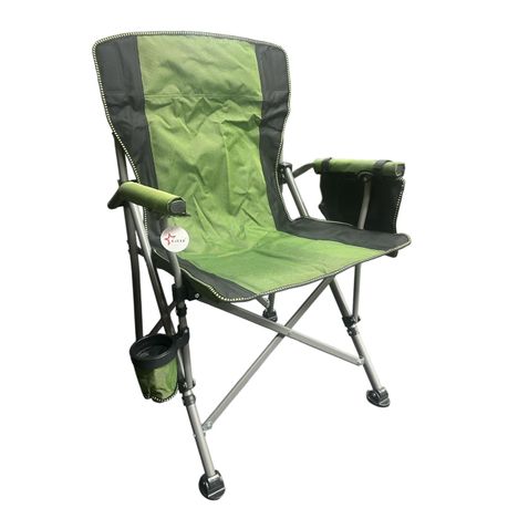 Ojees Folding Camping Chair with Cup Holder and Storage Bag - Green variant image 3