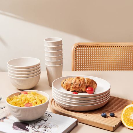 Ojees Homeware- 18 Piece Beige Wheat Straw Dinnerware Set variant image 2
