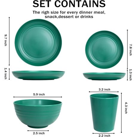 Ojees Homeware- 24 Piece Unbreakable Wheat Straw Dinnerware Set - Green variant image 2