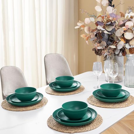 Ojees Homeware- 24 Piece Unbreakable Wheat Straw Dinnerware Set - Green variant image 4