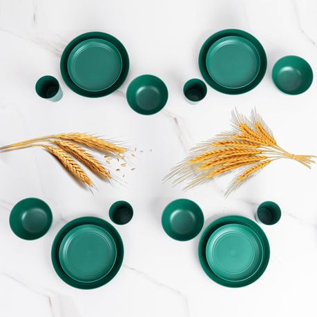 Ojees Homeware- 24 Piece Unbreakable Wheat Straw Dinnerware Set - Green variant image 6
