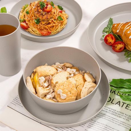 Ojees Homeware- 24 Piece Unbreakable Wheat Straw Dinnerware Set - Grey variant image 6