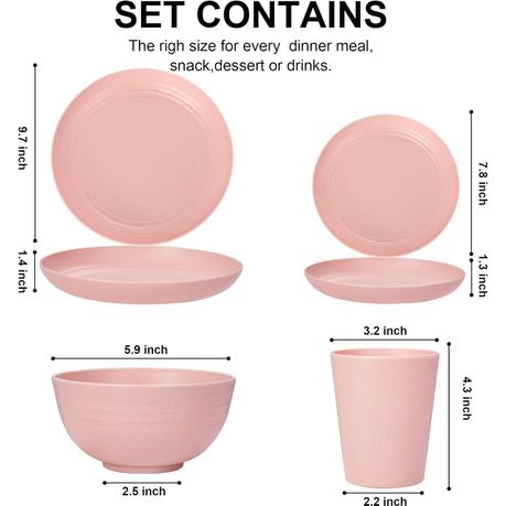 Ojees Homeware- 24 Piece Unbreakable Wheat Straw Dinnerware Set - Pink variant image 3