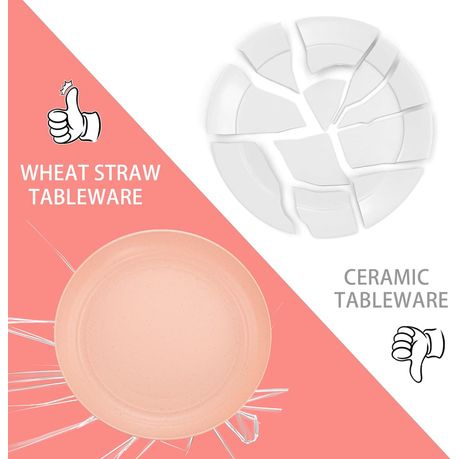 Ojees Homeware- 24 Piece Unbreakable Wheat Straw Dinnerware Set - Pink variant image 8
