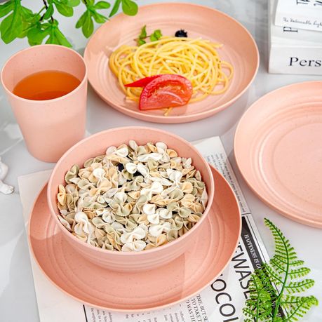 Ojees Homeware- 24 Piece Unbreakable Wheat Straw Dinnerware Set - Pink variant image 10