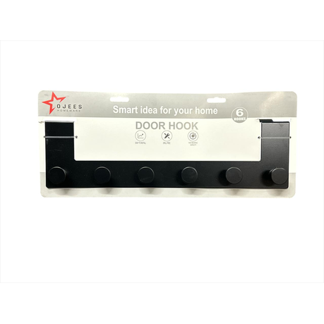 Ojees Homeware 6 Hook Matte Metal Door Hook - Black variant image 1