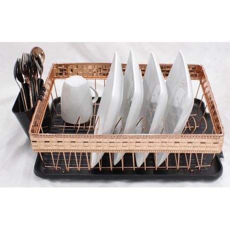 OJEES - Homeware Weave Dish Draining Rack with Tray 40cm x 30cm - Gold variant image 2