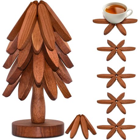 Ojees Wooden Trivets for Hot Dishes, Wooden Tree Trivet Set of 5 variant image 3