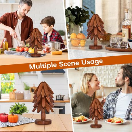 Ojees Wooden Trivets for Hot Dishes, Wooden Tree Trivet Set of 5 variant image 8