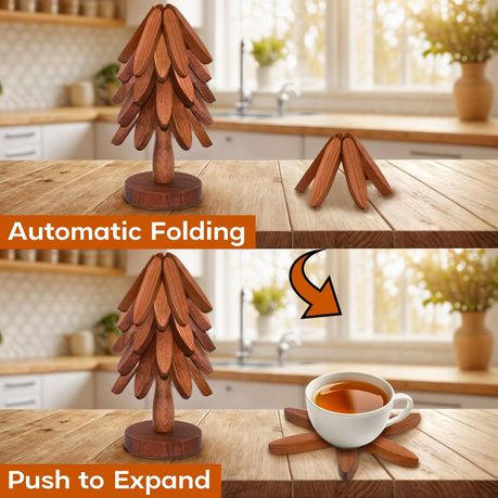 Ojees Wooden Trivets for Hot Dishes, Wooden Tree Trivet Set of 5 variant image 10