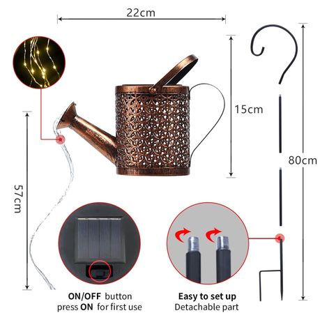 Outdoor Solar Iron Watering Can String Garden Light Garden Decoration variant image 3