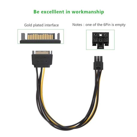 SATA Power Cable Adapter 15-pin to 6-pin Copper Cord variant image 3