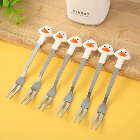 Stainless Steel Children's Stand with 6 Cartoon Duck Fruit Fork variant image 2