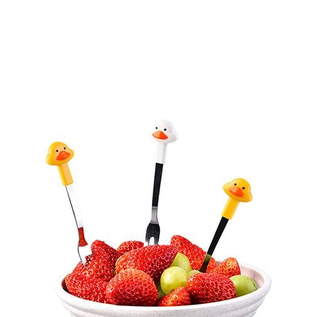 Stainless Steel Children's Stand with 6 Cartoon Duck Fruit Fork variant image 3