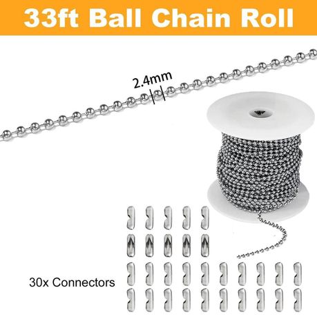 Stainless Steel DIY Ball Bead Chain 10M & 30 Connectors Clasps - Silver variant image 3