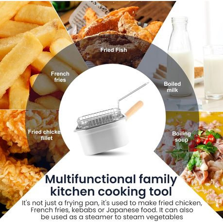 Stainless Steel Frying Pot with Basket and Wooden Handle variant image 4