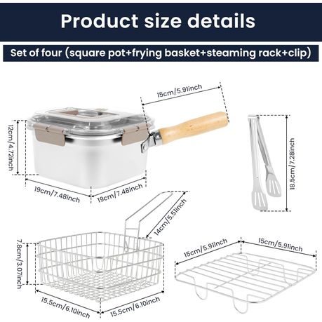 Stainless Steel Frying Pot with Basket and Wooden Handle variant image 5