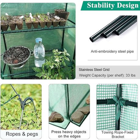 Tiered Walk-in Greenhouse 8 Shelve 143x143x195cm, Strong and stable variant image 5