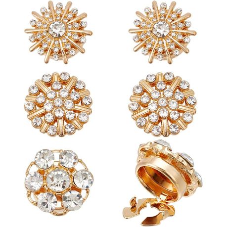 Women's Rhinestone Button Covers - 3 Styles - Gold - 6 Piece Set variant image 1