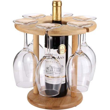 Wooden Wine Bottle Storage Holder for Kitchen, Bar, Cabinets Holds 6 Glass variant image 2