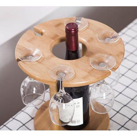 Wooden Wine Bottle Storage Holder for Kitchen, Bar, Cabinets Holds 6 Glass variant image 3