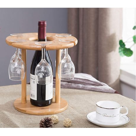 Wooden Wine Bottle Storage Holder for Kitchen, Bar, Cabinets Holds 6 Glass variant image 4